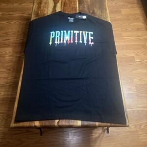 Primitive Black Short Sleeve Tee with Multicolor Drip Logo